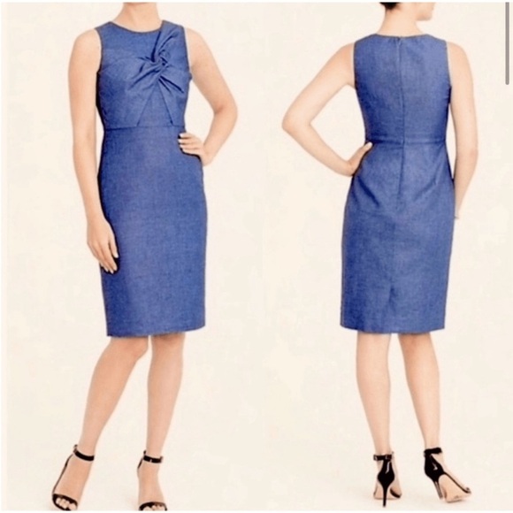 J. Crew Factory Tie-Front Knot Sheath Pencil Dress Blue 6 - Picture 1 of 13